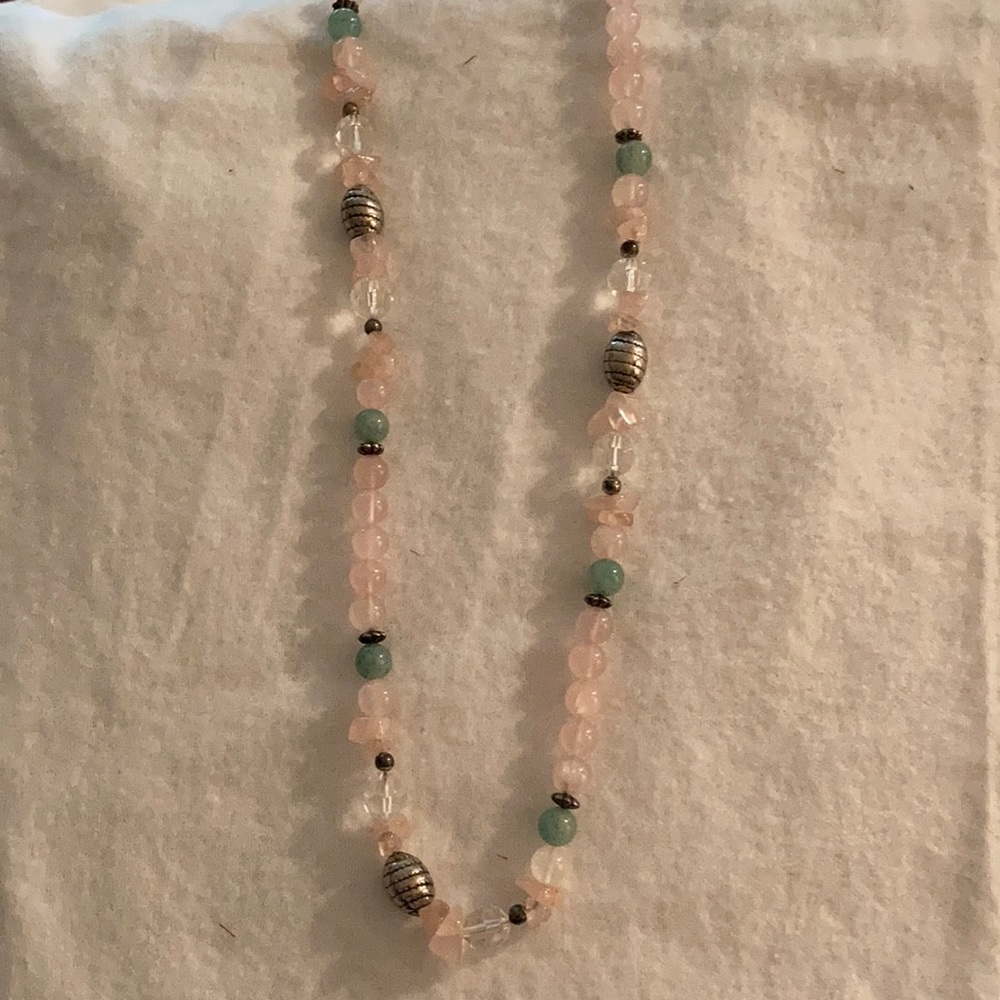 Rose quartz and sterling silver necklace.